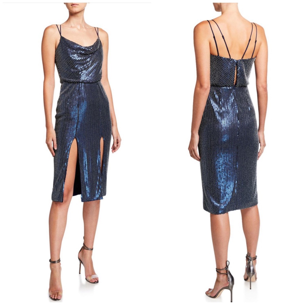 NWT Haney Elise Sequin Embellished Thigh-Slit Midi Cocktail Dress Flapper Gatsby - Picture 5 of 16